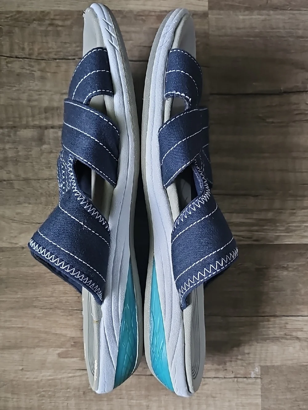 Ryka Navy and Teal Cross-Strap Slide Sandals Size 8